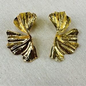 Statement Gold Ginkgo Leaf Earrings Hammered Chunky Leaf Drop Earrings Jewelry
